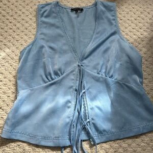 1. State Light Blue Tie-Front Blouse